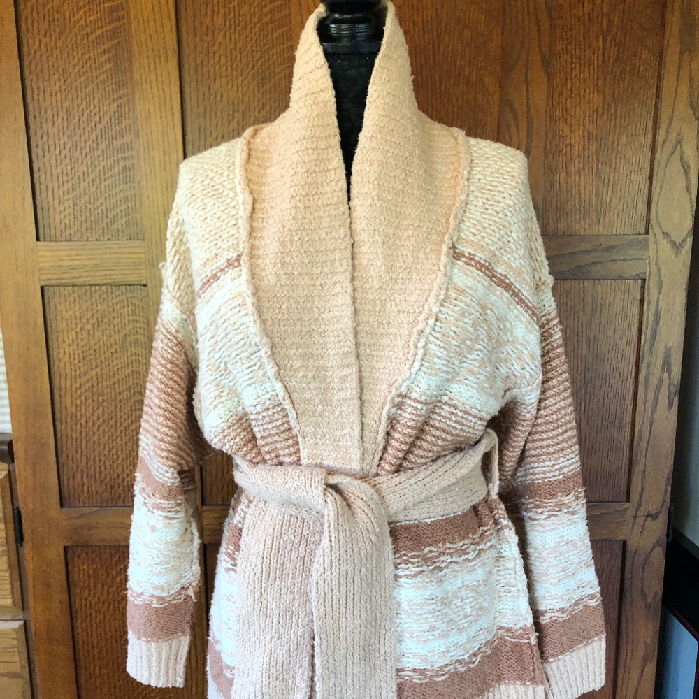 Free People Cotton Belted Cardigan Earth Tones